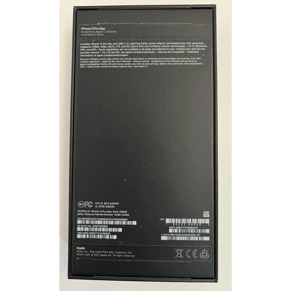 Apple iPhone 13 Pro Max Gold 256GB Box Only/ Lightning Cable OEM Genuine Inserts